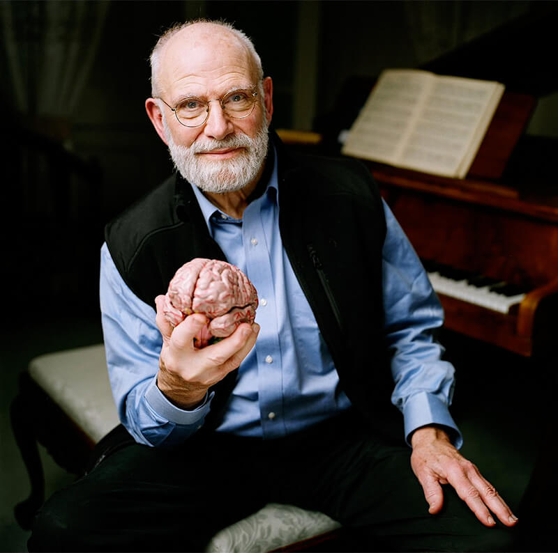 Oliver Sacks holding a model brain