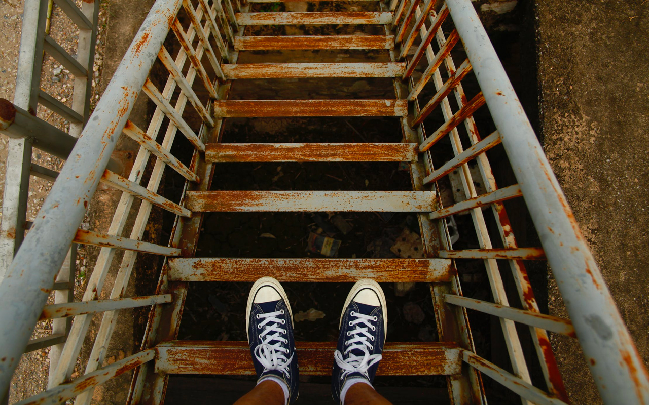 a man is standing on steps