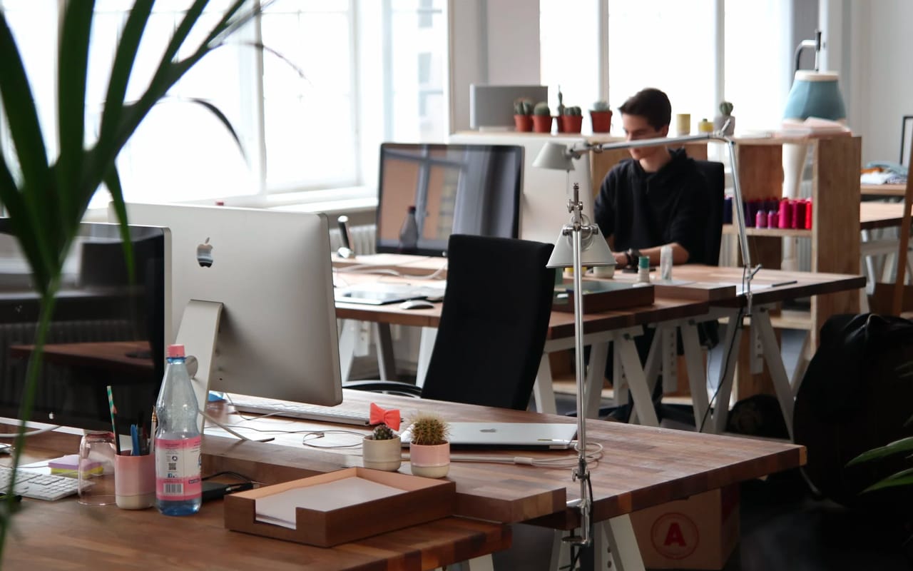 a man is working in a company