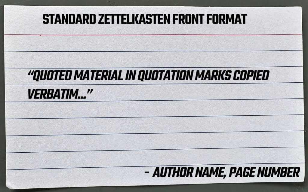 Standard Zettelkasten Front of Card Template
