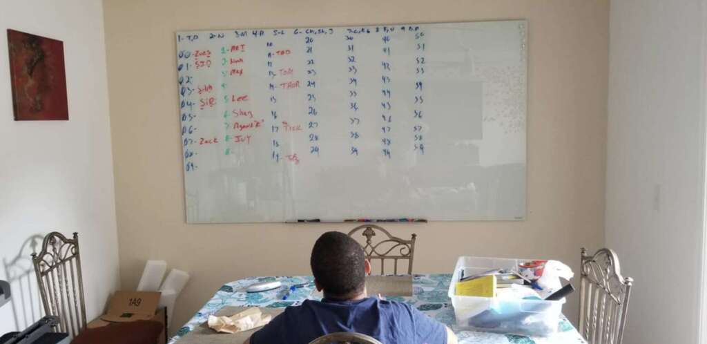 Student constructing a PAO System list on a dry-erase board for academic success.