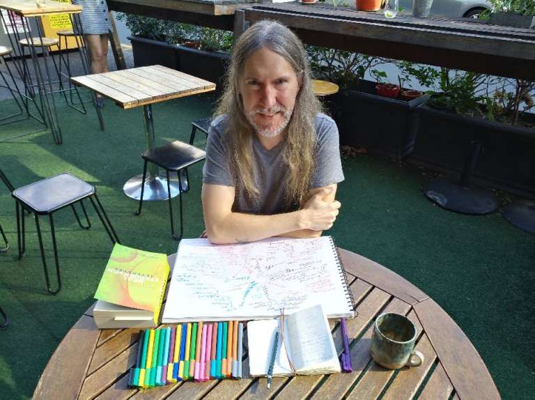 Anthony Metivier creating a mind map for reflecting on the next steps in his business