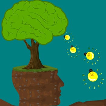Flynn Effect feature image of a tree growing up from a man's head while lightbulbs fall down to illustrate the reverse Flynn Effect