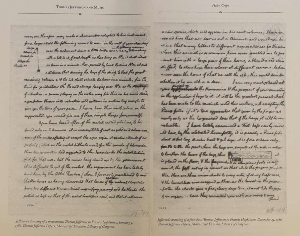 Jefferson drew musical instrument parts in his personal correspondence with a friend