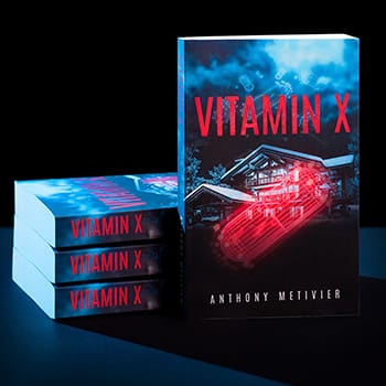 Physical copies of Vitamin X by Anthony Metivier, a novel that teaches mnemonic methods in a unique way